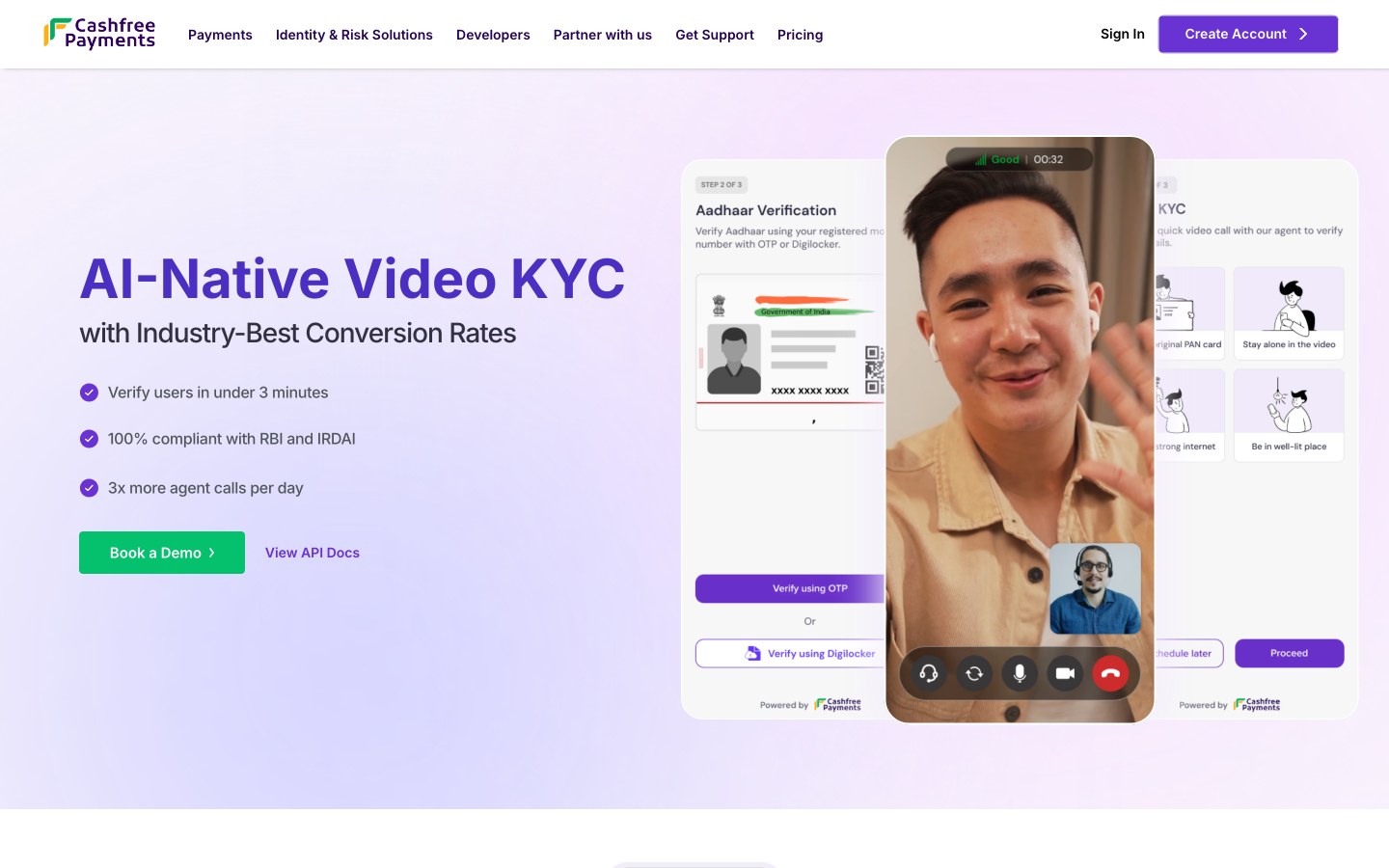 Cashfree Video KYC landing page